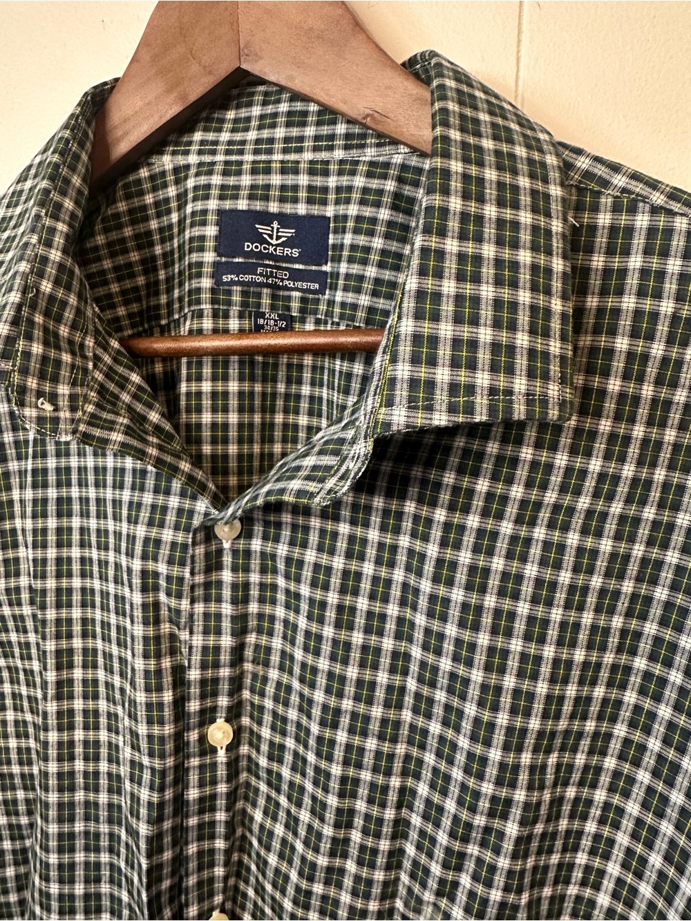 Dockers Men's Green and White Plaid Button-Down Shirt
